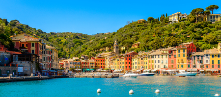 PORTOFINO, ITALY - MAY 4, 2016: Portofino, an Italian fishing village, Genoa province, Italy. A vacation resort with celebrity and artistic visitors.のeditorial素材