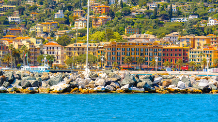 SANTA MARGHERITA LIGURE, ITALY - MAY 4, 2015: Coast of Ligurian Sea in Santa Margherita Ligure, which is popular touristic destination in summerのeditorial素材