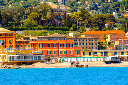 SANTA MARGHERITA LIGURE, ITALY - MAY 4, 2015: Coast of Ligurian Sea in Santa Margherita Ligure, which is popular touristic destination in summerのeditorial素材