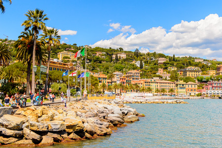 SANTA MARGHERITA LIGURE, ITALY - MAY 4, 2015: Panoramic view of  Santa Margherita Ligure, which is popular touristic destination in summerのeditorial素材