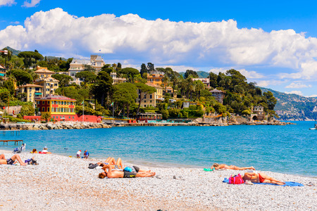 SANTA MARGHERITA LIGURE, ITALY - MAY 4, 2015: Panoramic view of  Santa Margherita Ligure, which is popular touristic destination in summerのeditorial素材