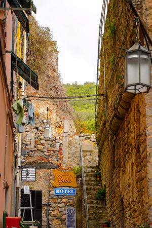 PORTO VENERE, ITALY - MAY 5, 2016: Main street of Porto Venere, Italy. P Venere and the villages of Cinque Terre are the UNESCO World Heritage Site.のeditorial素材