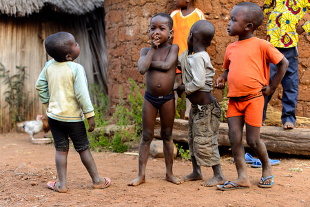MASSIF KABYE, TOGO - JAN 13, 2017: Unidentified Togolese  children play in the village. Togo children suffer of poverty due to the bad economy.のeditorial素材