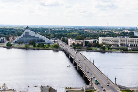 RIGA, LATVIA - SEP 7, 2014:  Bridge to the Old Town of Riga. Riga's historical centre is a UNESCO World Heritage Siteのeditorial素材