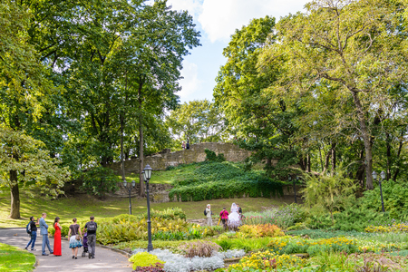 RIGA, LATVIA - SEP 7, 2014: Kronvalda park in Riga, Latvia. Park is named after the Latvian linguist Atis Kronvaldのeditorial素材