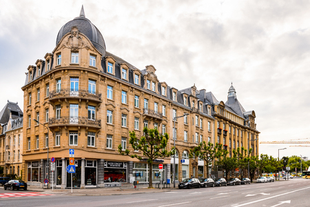 LUXEMBOURG, LUXEMBOURG - JUN 9, 2015: Buinding in Luxembourg city in evening. Luxembourg city is the capital of the Grand Duchy of Luxembourgのeditorial素材