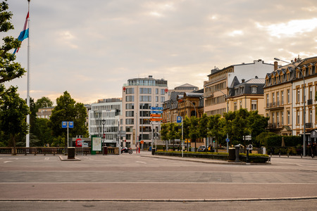 LUXEMBOURG, LUXEMBOURG - JUN 9, 2015: Architecture in Luxembourg city in evening. Luxembourg city is the capital of the Grand Duchy of Luxembourgのeditorial素材