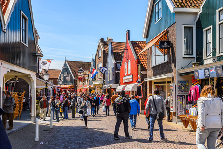 VOLENDAM, NETHERLANDS - MAY 2, 2015: House in the harbour of Volendam, Netherlands. Volendam is a popular touristic destination in North Hollandのeditorial素材