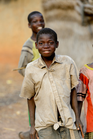 DAGOMBA VILLAGE, GHANA - JAN 14, 2017: Unidentified Dagomban little boy smiles in the local village. Dagombas are ethnic group of Northern Ghanaのeditorial素材