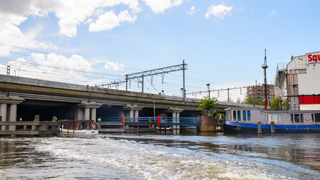 AMSTERDAM, NETHERLANDS - JUN 1, 2015: Architecture on the Canal of Amsterdam. Amsterdam is the capital city and most populous city of the Kingdom of the Netherlandsのeditorial素材