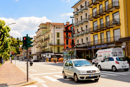 STRESA, ITALY - MAY 3, 2016: Architecture of the main street of Stresa, a town on the shores of Lake Maggiore, Verbano-Cusio-Ossola, Piedmont, Italyのeditorial素材
