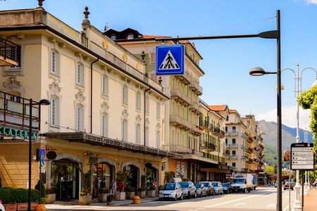 STRESA, ITALY - MAY 3, 2016: Architecture of the main street of Stresa, a town on the shores of Lake Maggiore, Verbano-Cusio-Ossola, Piedmont, Italyのeditorial素材