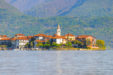 STRESA, ITALY - MAY 3, 2016: Isola Pescatori (Fishermen Island) on the  Lago Maggiore (Big Lake), Piedmont, Italy. Lago Maggiore is the second largest lake in Italyのeditorial素材