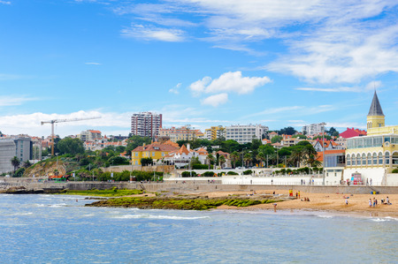 ESTORIL, PORTUGAL - JUNE 22, 2014: The Beach of Tamariz, Estoril, Portugal. Estoril is one of the most expensive resort area in Western Portugalのeditorial素材