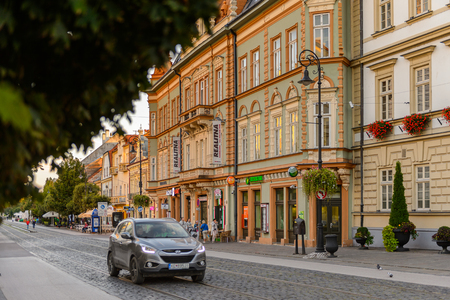 KOSICE, SLOVAKIA - SEP 25, 2016: Architecture of main street of Kosice, the biggest city in eastern Slovakia. It was the European Capital of Culture in 2013のeditorial素材