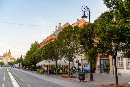 KOSICE, SLOVAKIA - SEP 25, 2016: Main street of Kosice, the biggest city in eastern Slovakia. It was the European Capital of Culture in 2013のeditorial素材