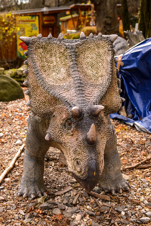 BRATISLAVA, SLOVAKIA - OCT 18, 2015: Chasmosaurus in the DinoPark in Bratislava, Slovakia. One f the popular attections in Bratislava, Slovakia.のeditorial素材