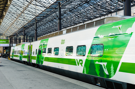 HELSINKI, FINLAND - JULY 26, 2014: Helsinki Central railway station in Helsinki, Finland. Helsinki was chosen to be the World Design Capital for 2012のeditorial素材