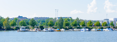 HELSINKI, FINLAND - JULY 26, 2014: Waterscape in  Helsinki, Finland. Helsinki was chosen to be the World Design Capital for 2012のeditorial素材