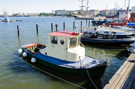 HELSINKI, FINLAND - JULY 26, 2014: Boat in the Port in Helsinki, Finland. Helsinki was chosen to be the World Design Capital for 2012のeditorial素材
