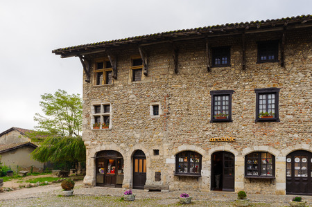 PEROUGES, FRANCE - OCT 11, 2016: Arhitecture of Perouges, France, a medieval walled town, a popular touristic attraction.のeditorial素材