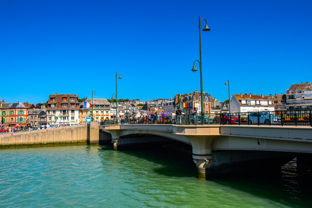 TROUVILLE, FRANCE - JUN 7, 2015:  Touques River and Trouville, Normandy, France. Trouville is a village of fishermen and a popular tourist attraction in Normandyのeditorial素材