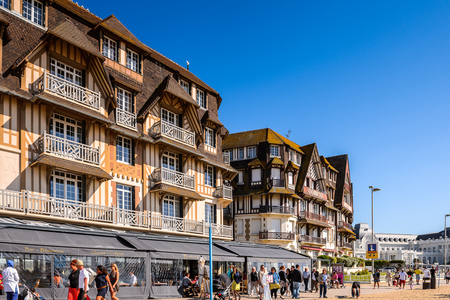 TROUVILLE, FRANCE - JUN 7, 2015: Architecture of Trouville, Normandy, France. Trouville is a village of fishermen and a popular tourist attraction in Normandyのeditorial素材