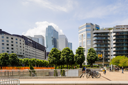 PARIS, FRANCE - JUN 18, 2014: Modern glass architecture of the La Defense district. La Defense is the major business district of the Paris, Franceのeditorial素材