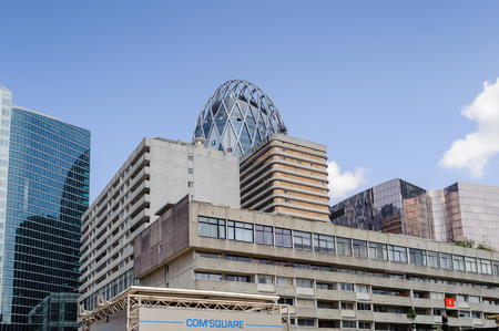 PARIS, FRANCE - JUN 18, 2014: Modern glass architecture of the La Defense district. La Defense is the major business district of the Paris, Franceのeditorial素材