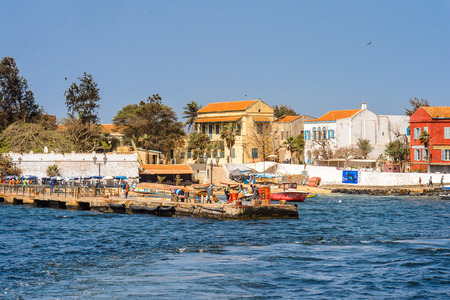 GOREE, SENEGAL - APR 28, 2017: Buildings on the Goree Island,  UNESCO World Heritage Site. Former slaves islandのeditorial素材