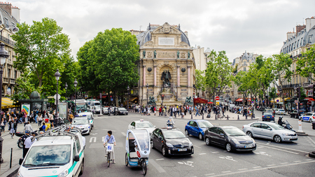 PARIS, FRANCE - JUN 17, 2014: Beautiful architecture of the laeft bank of the river Seine  of Paris, France. Paris is one of the most popular touristic destinations in the worldのeditorial素材