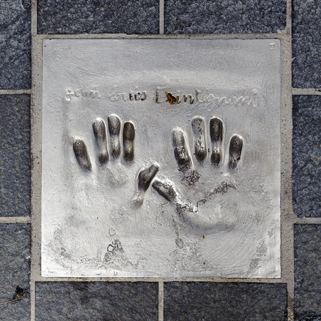CANNES, FRANCE - JUN 25, 2014: Hand mark on the alley of fame in Cannes, Cote d'Azur, Franceのeditorial素材