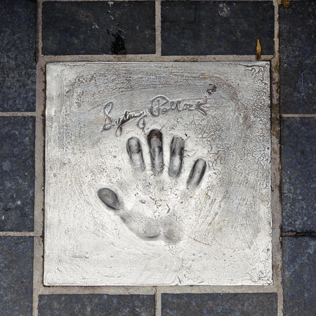 CANNES, FRANCE - JUN 25, 2014: hand mark on the alley of fame in Cannes, Cote d'Azur, Franceのeditorial素材
