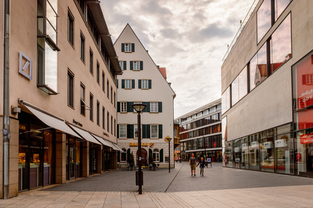 ULM, GERMANY - AUGUST 6, 2017: Modern architecture of Ulm, Germany, a city in the federal state of Baden-Wurttemberg, on the River Danubeのeditorial素材
