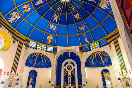 ACAPULCO, MEXICO - OCT 30, 2016: Interior of the Archdiocese of Acapulco, a Roman Catholic Archdicese, Guerrero, Mexico. It was established on the 18 March 1958のeditorial素材