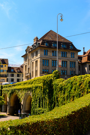 ZURICH, SWITZERLAND - AUGUST 7, 2017: Architecture of Zurich, the largest city in Switzerland