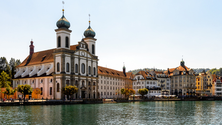 LUCERNE, SWITZERLAND - AUGUST 7, 2017: Jesuit Church of Lucerne, a city in the German-speaking part of Switzerlandのeditorial素材