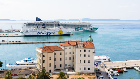 SPLIT, CROATIA - AUG 22, 2014: Cruiser of the Blue Line company in Split, Croatia. Blue Line International is a ferry company owned by the Croatia-based SEM Maritime Company (SMC)のeditorial素材