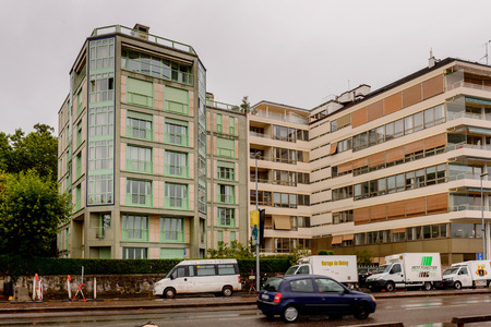 GENEVA, SWITZERLAND - AUGUST 8, 2017: Architecture of Geneva, Romandy, the French-speaking part of Switzerlandのeditorial素材