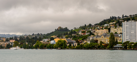 LAUSANNE, SWITZERLAND - AUGUST 8, 2017: Architecture of the coast of Montreux , a town in the canton of Vaud, Switzerland.のeditorial素材