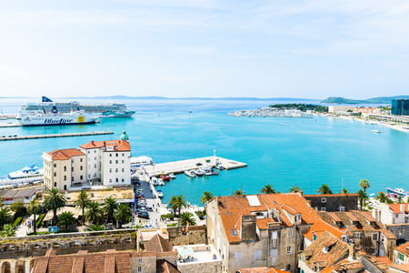 SPLIT, CROATIA - AUG 22, 2014: Aerial view of the red roof tops in Split, Croatia. Split is the largest city of the region of Dalmatia and a popular touristic destinationのeditorial素材