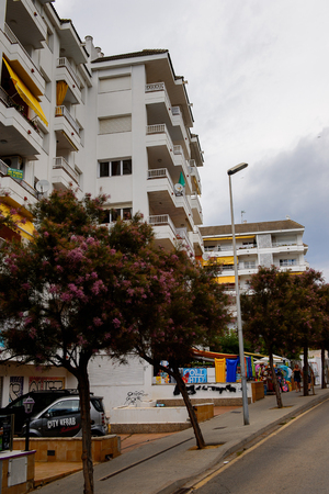 LLORET, SPAIN - AUG 11, 2017: Architecture of Lloret del Mar, a popular touristic resort city in Catalunyaのeditorial素材
