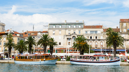 SPLIT, CROATIA - AUG 22, 2014: Boat in port in Split, Croatia. Split is the largest city of the region of Dalmatia and a popular touristic destinationのeditorial素材