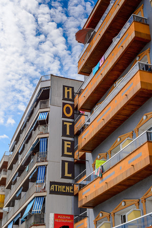 LLORET, SPAIN - AUG 11, 2017: Hotel Athene in Lloret del Mar, a popular touristic resort city in Catalunyaのeditorial素材