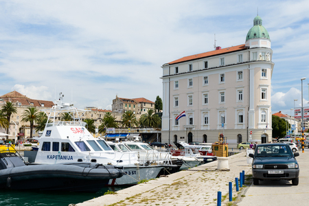 SPLIT, CROATIA - AUG 22, 2014: Boat in port in Split, Croatia. Split is the largest city of the region of Dalmatia and a popular touristic destinationのeditorial素材