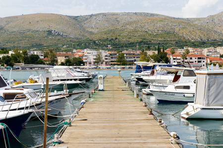 CIOVO, CROATIA - AUG 22, 2014: Boats on the Adriatic Sea near the coast of Ciovo, small Croatian Island. Ciovo is an island in the Adriatic Sea with area of 28.8 km2のeditorial素材