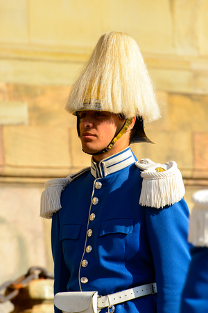 STOCKHOLM, SWEDEN - SEP 13, 2016: Change of guard near the Royal Palace in Stockholm.のeditorial素材
