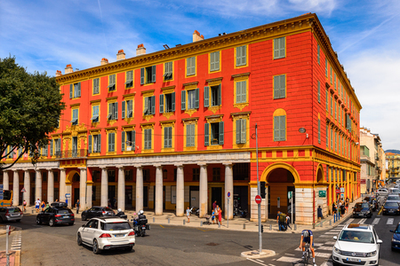 NICE, FRANCE - AUGUST 13, 2017: Colorful Architecture of Nice, Alpes-Maritimes departement, Franceのeditorial素材