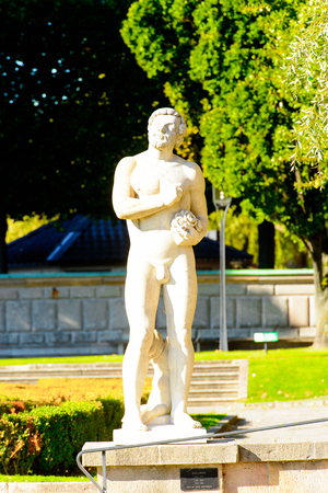 STOCKHOLM, SWEDEN - SEP 17, 2016: Statue near the Stockholm City Hall, Sweden. It is the venue of the Nobel Prize banquetのeditorial素材