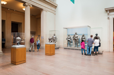 NEW YORK, USA - SEP 25, 2015: Knights and armour room in the Metropolitan Museum of Art (the Met), the largest art museum in the United States of Americaのeditorial素材